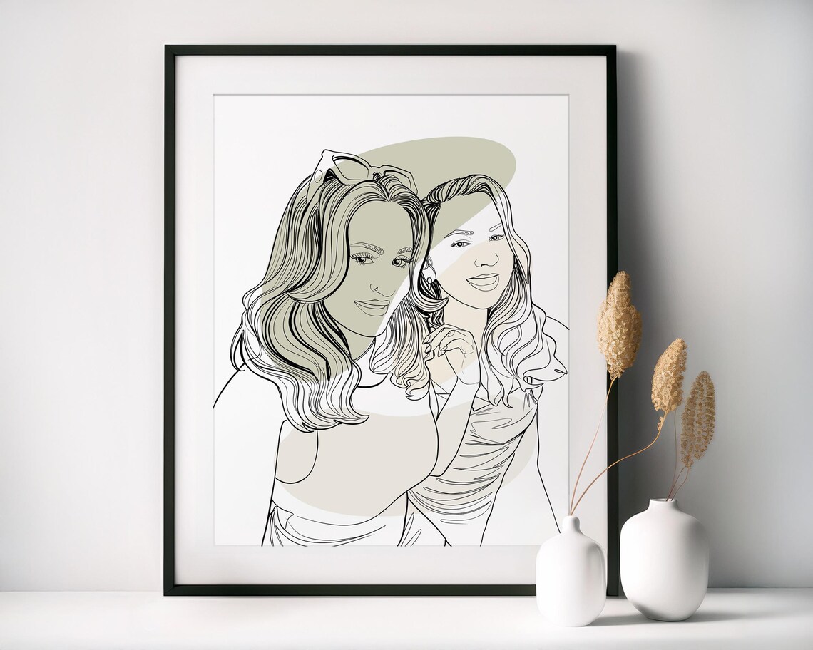 Best Friends Line Art Portrait of Two Women with Sunglasses Poster