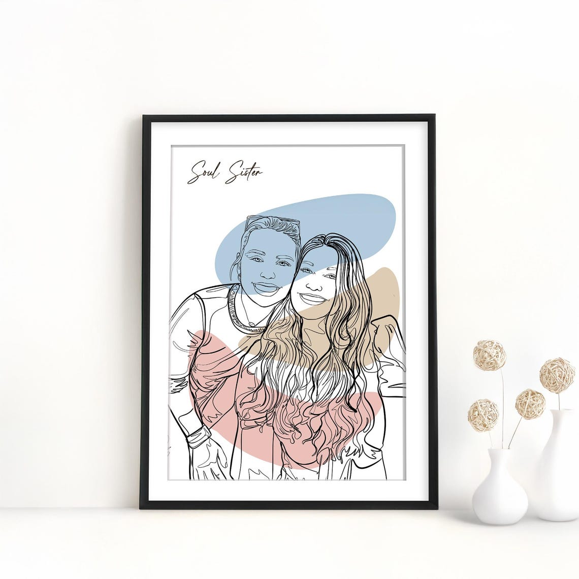 Two Best Friends Hugging Line Art Portrait Friendship Gift Poster - Image 3