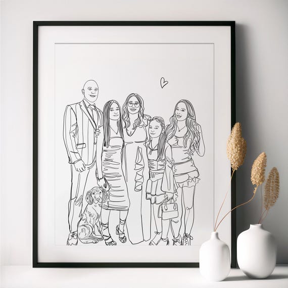 Custom Family Line Art Birthday Gift For Dad Custom Portrait Personalized Dad Gift Line Drawing From Photo Gift For Him Family Gift