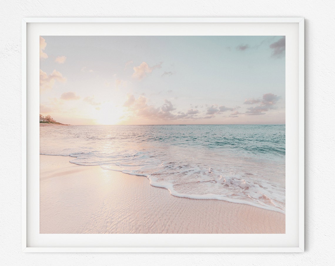 Golden Hour On Pastel Shores Pastel Beach Print Beach Wall Decor Beach Print Hawaii Print Waves Beach