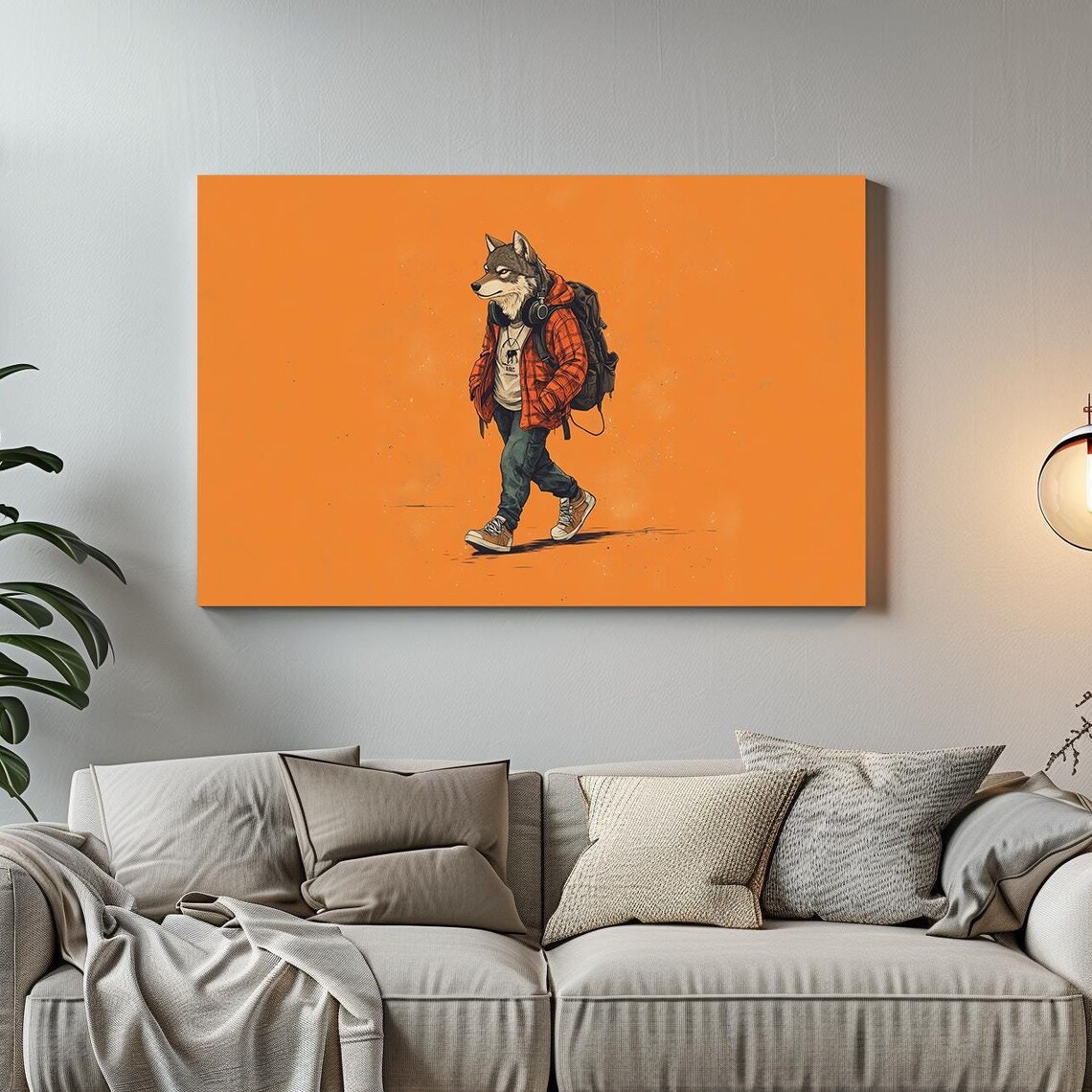Hipster Wolf in Flannel Shirt Backpack Cool Streetwear Animal Poster