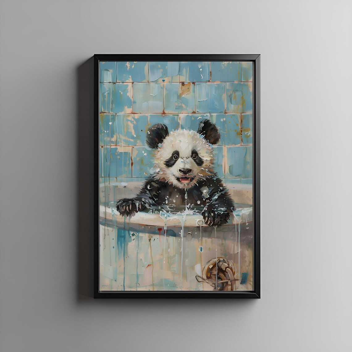 Justwalldesign Funny Bathroom Art Panda Wall Animal Prints Signs Decor Pet Portrait