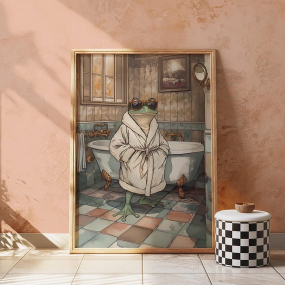 Frog Prints Bathroom Wall Art Funny Poster Toilet Vintage For Decor