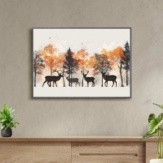 Deer Wall Art Animal Decor Vintage Home Office Retro Poster