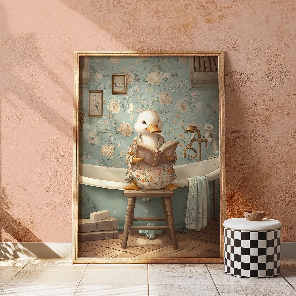 Duck Bathroom Wall Art Print, Vintage Cute Funny Signs