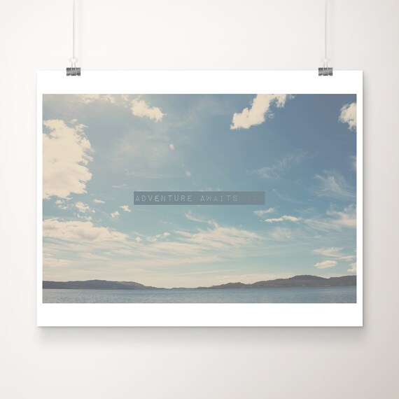 Adventure Awaits Quote Scottish Loch Sky Travel Photo Wall Art