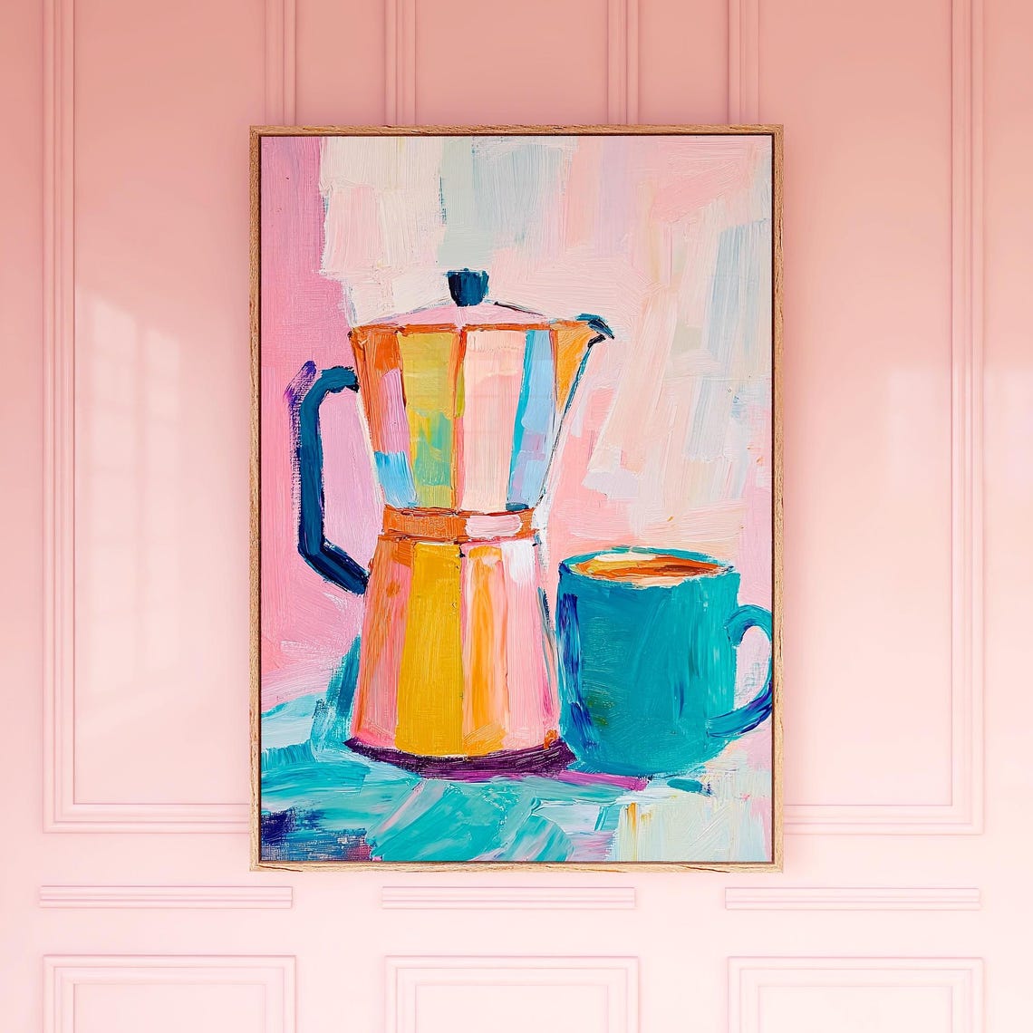 Colorful Moka Pot Coffee Painting Kitchen Still Life Art Poster