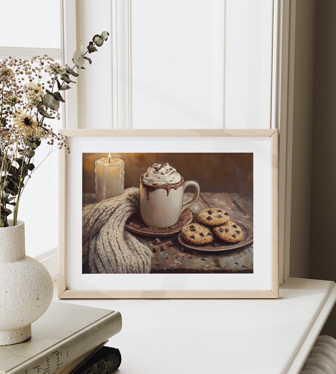 Hot Chocolate With Cookies And Candle Cozy Winter Kitchen Art Poster - Image 3