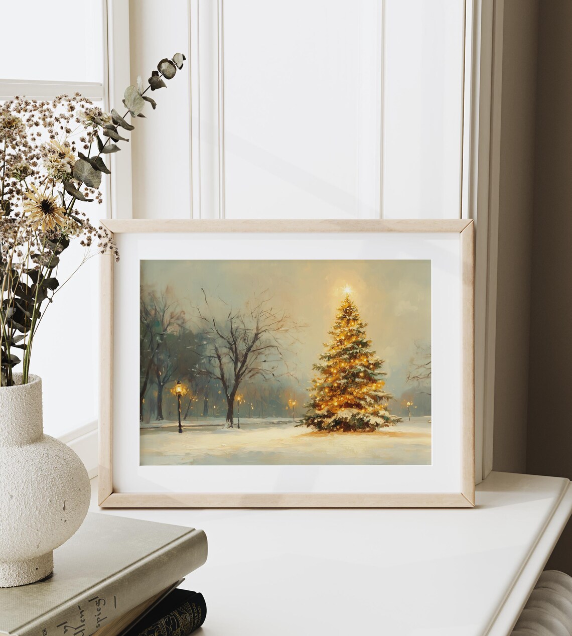 Glowing Christmas Tree In Snowy Park Winter Evening Holiday Art Poster - Image 3