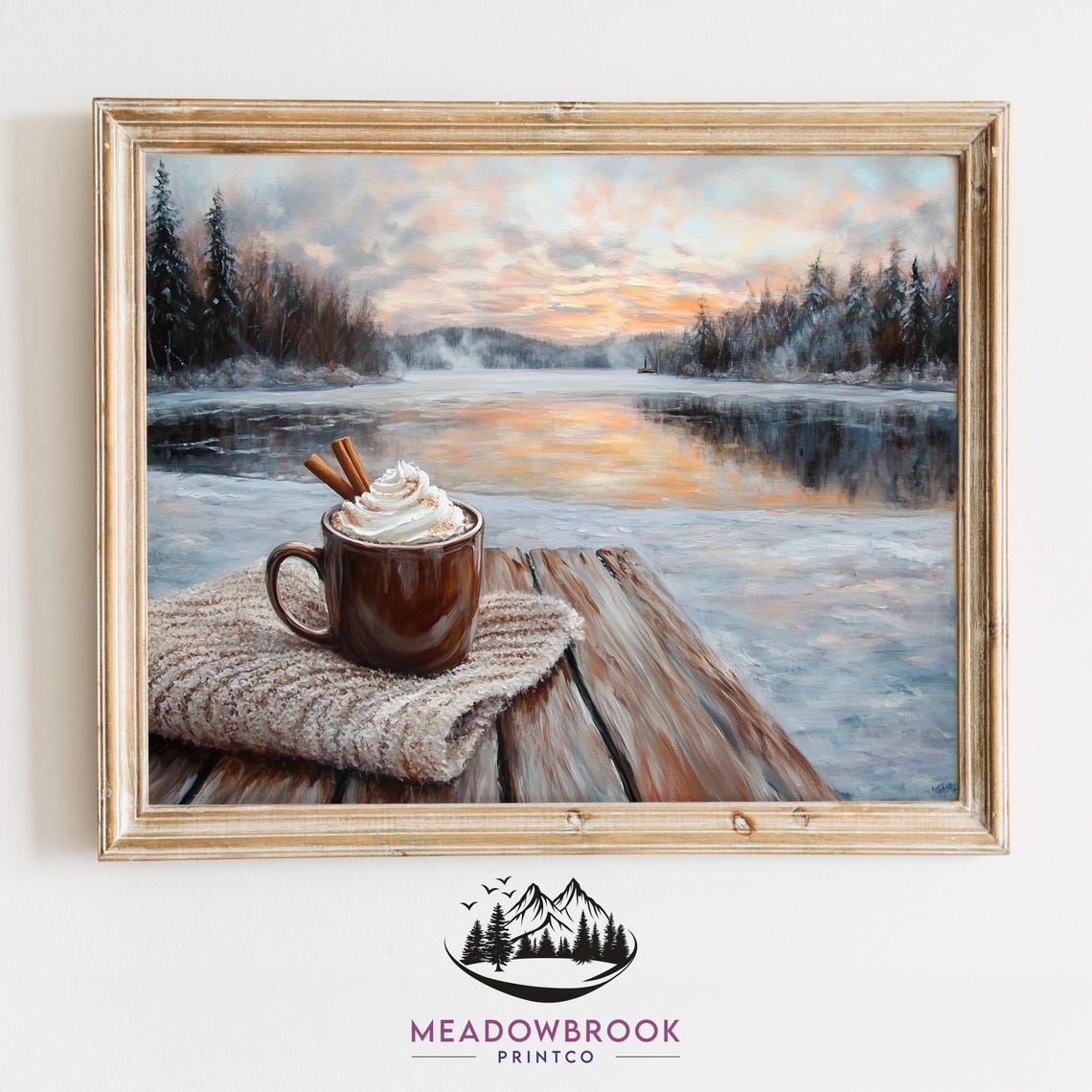 Hot Cocoa Mug By Snowy River Sunrise Rustic Winter Art Poster