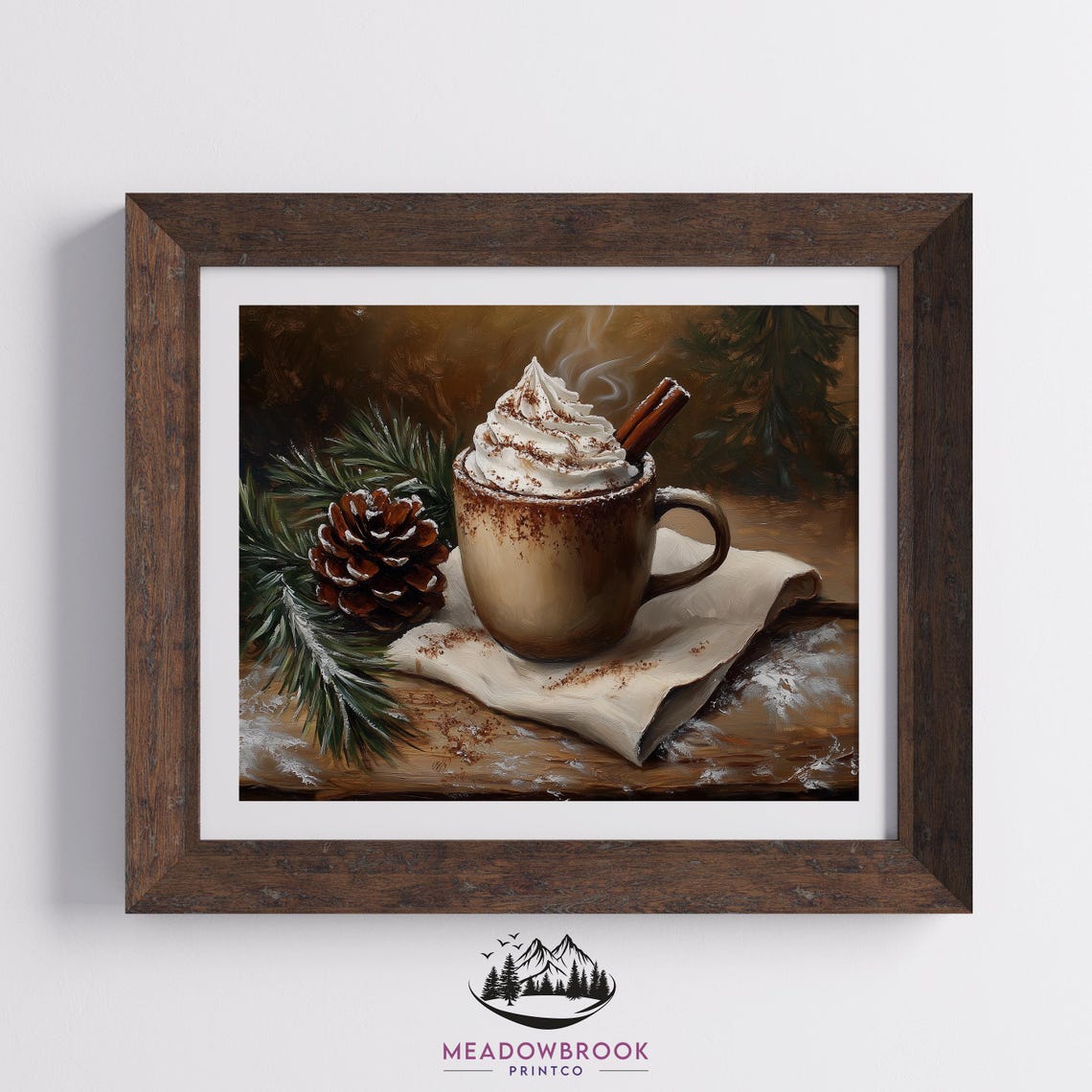 Hot Cocoa Mug With Cinnamon And Pinecones Winter Farmhouse Art Poster - Image 2