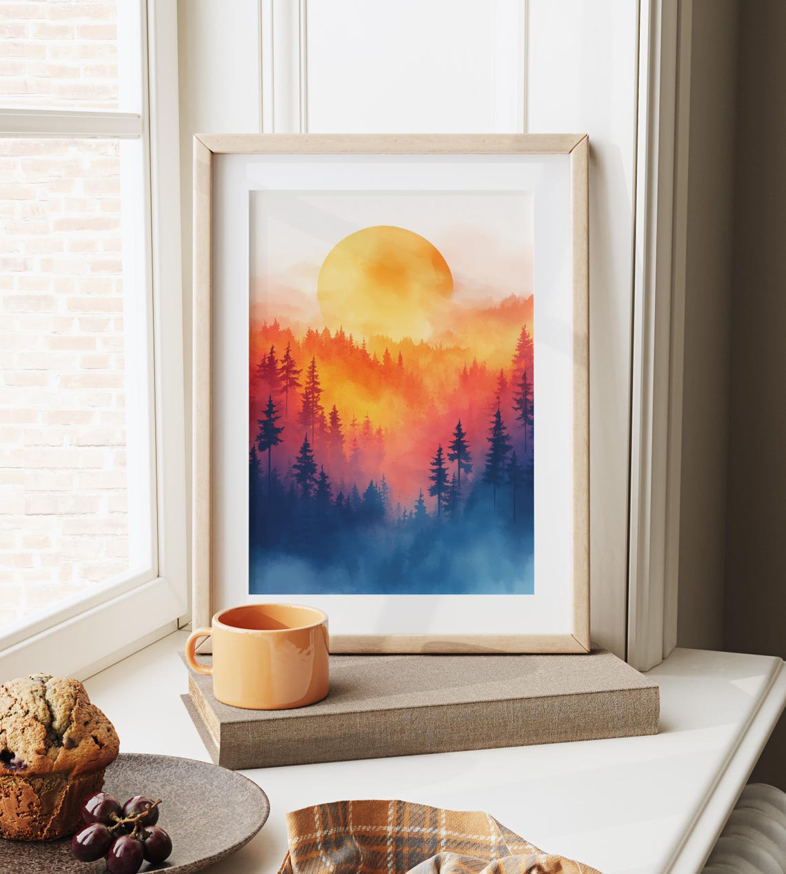 Giant Golden Sun Rising Over Misty Pine Forest Layered Poster - Image 3