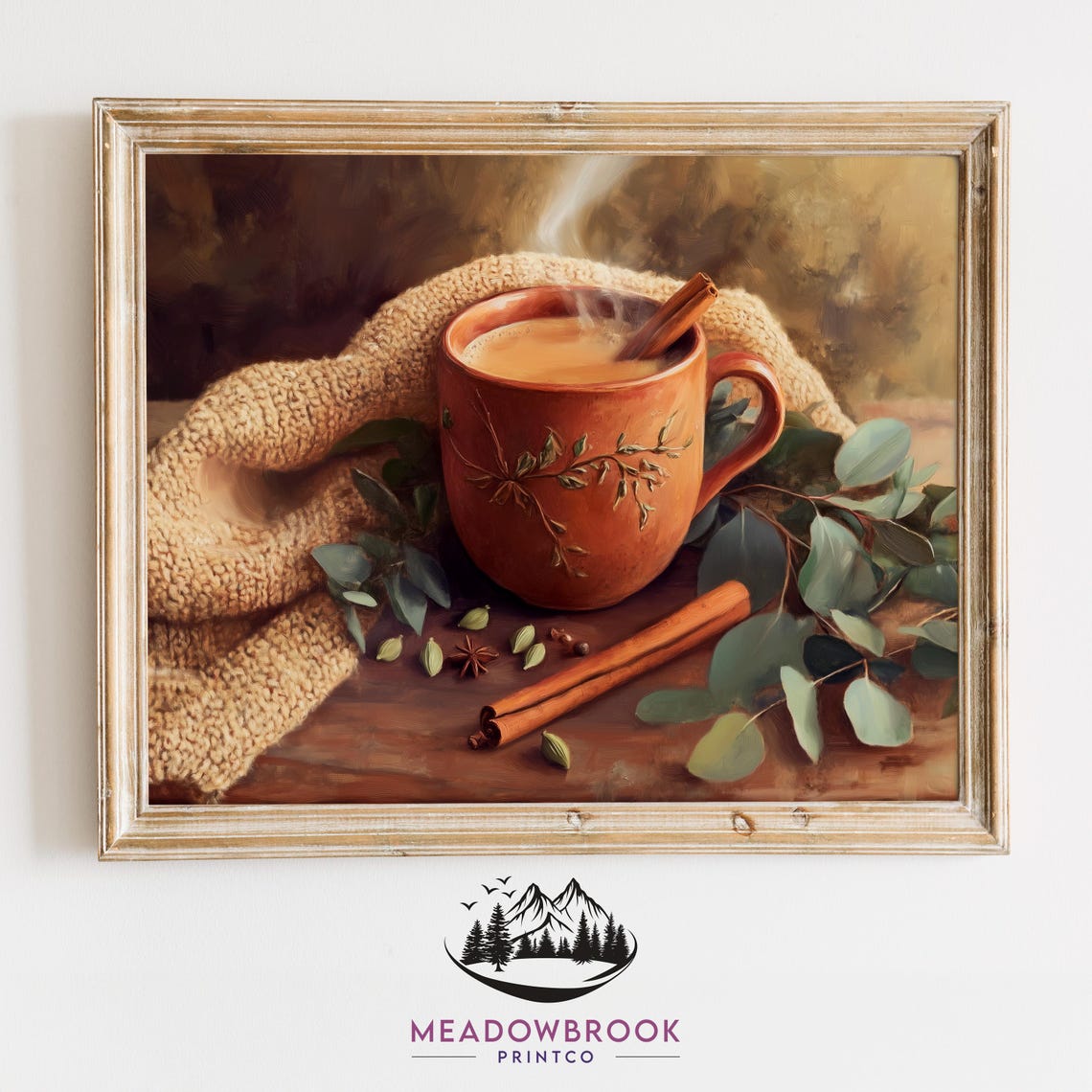 Nostalgic Hot Cocoa Mug With Spices And Knit Blanket Painting Print