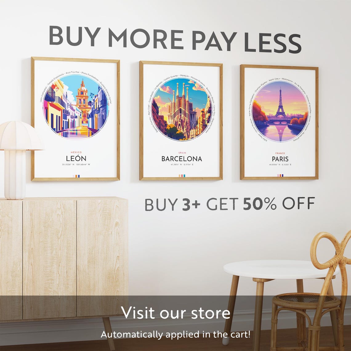 Leon Mexico Cathedral Tower Colonial Street Sunset Travel Poster - Image 3