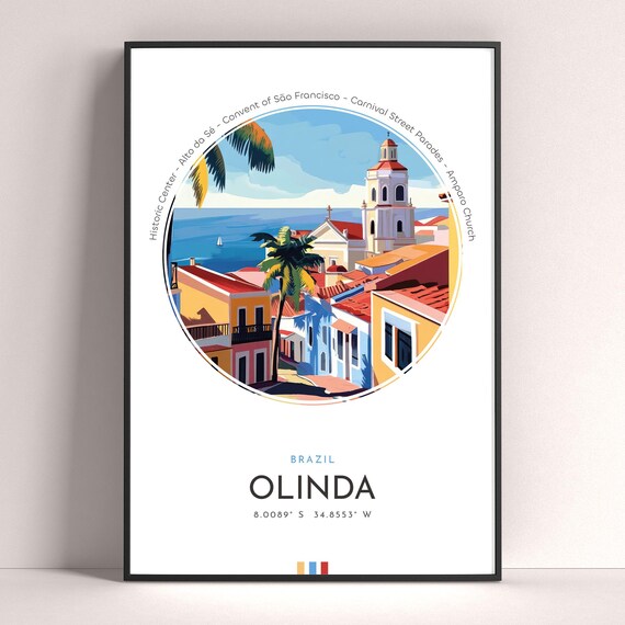 Olinda Brazil Colonial Church Colorful Street Vintage Travel Poster