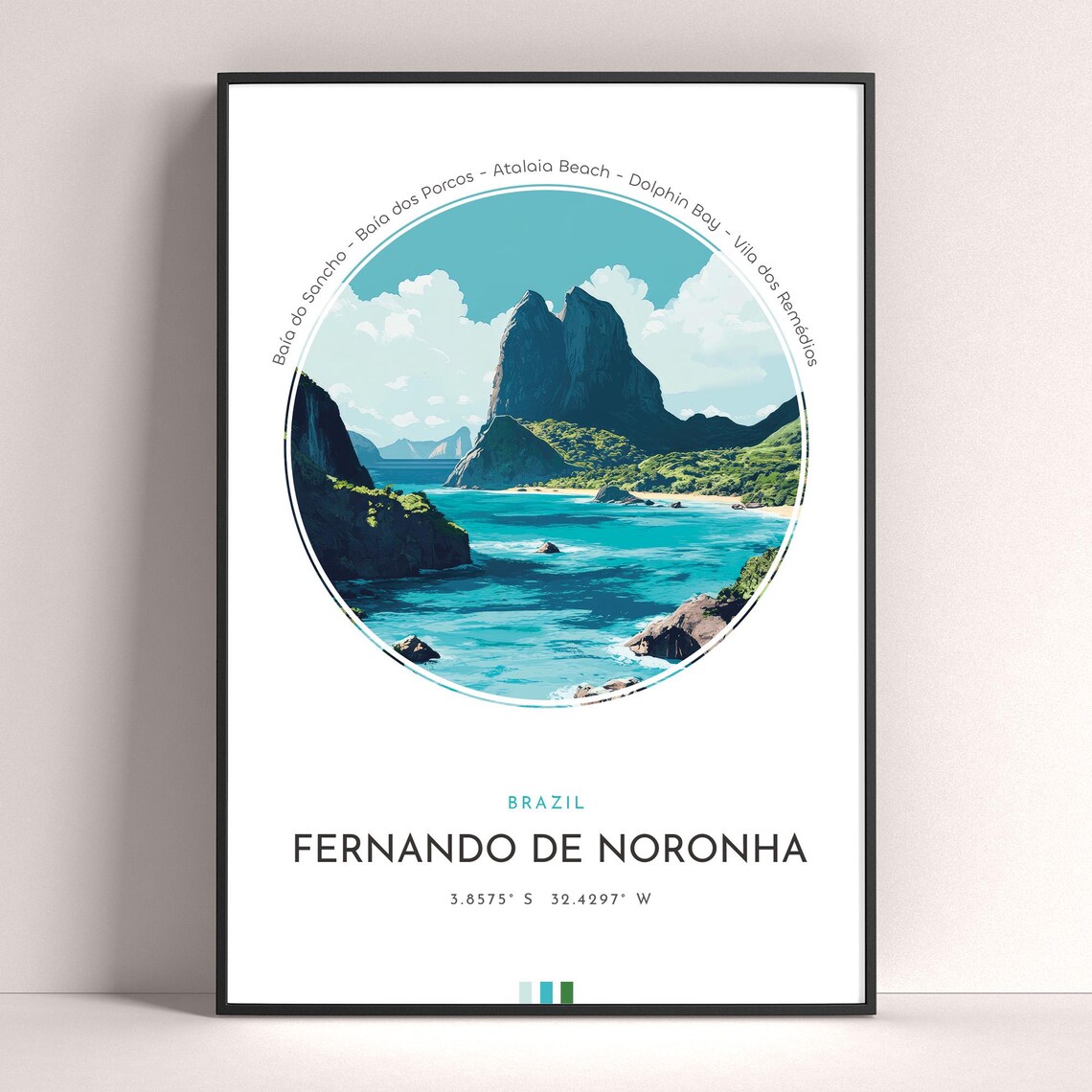 Fernando de Noronha Brazil Island Peaks and Turquoise Bay Travel Poster