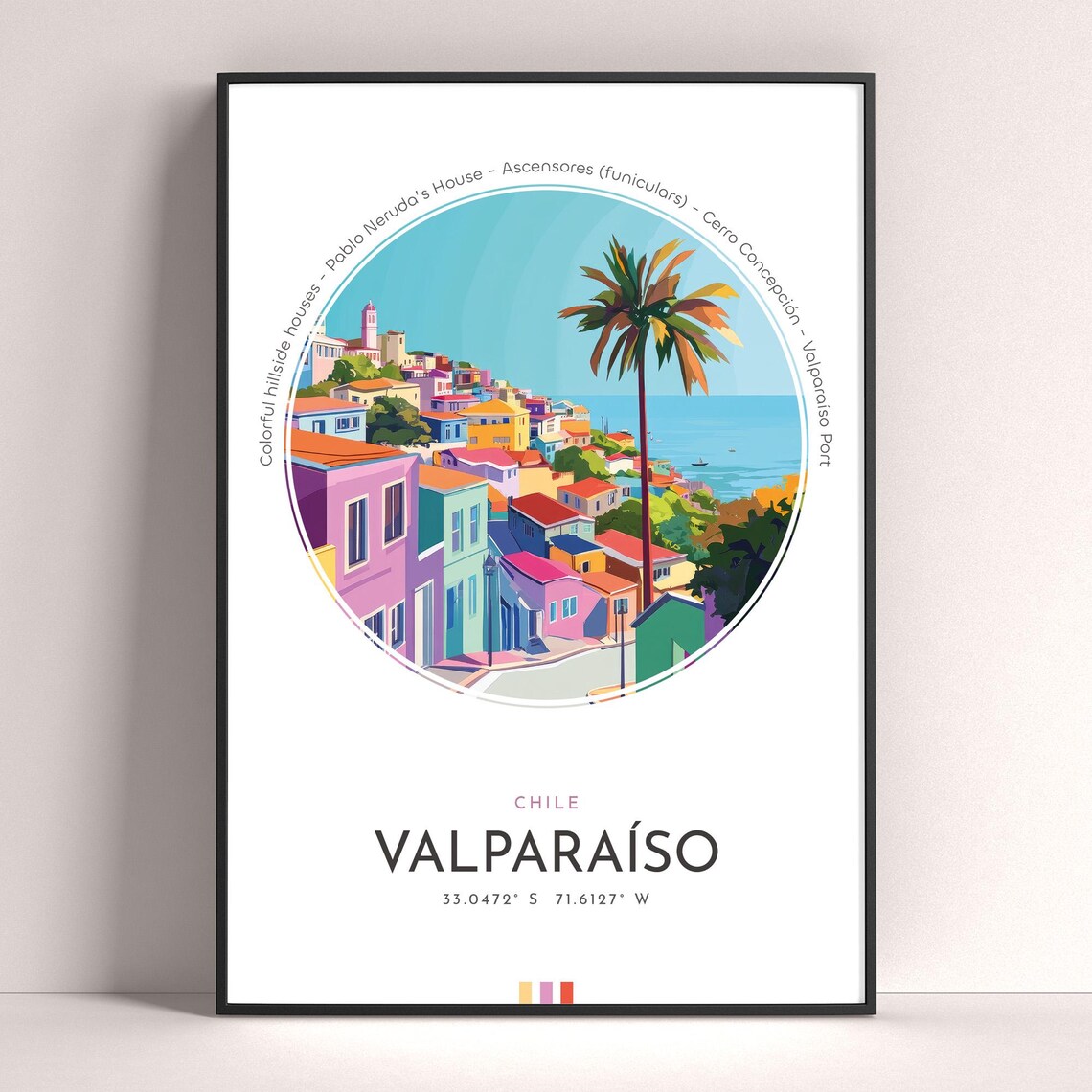 Valparaiso Chile Colorful Hillside Houses Seaside Travel Poster