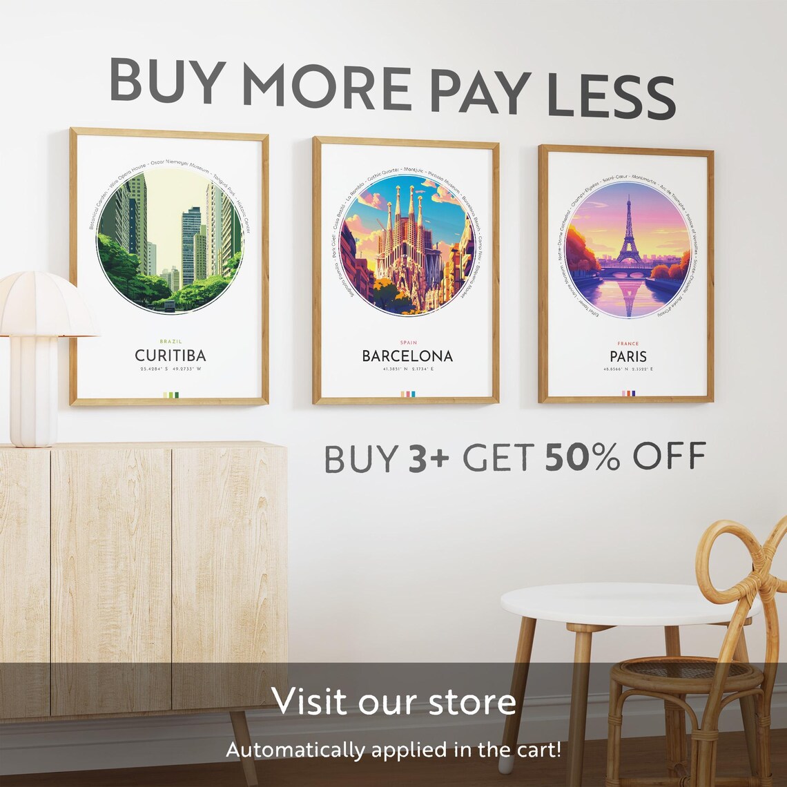 Curitiba Brazil City Avenue Skyscraper Trees Scenic Travel Poster - Image 3