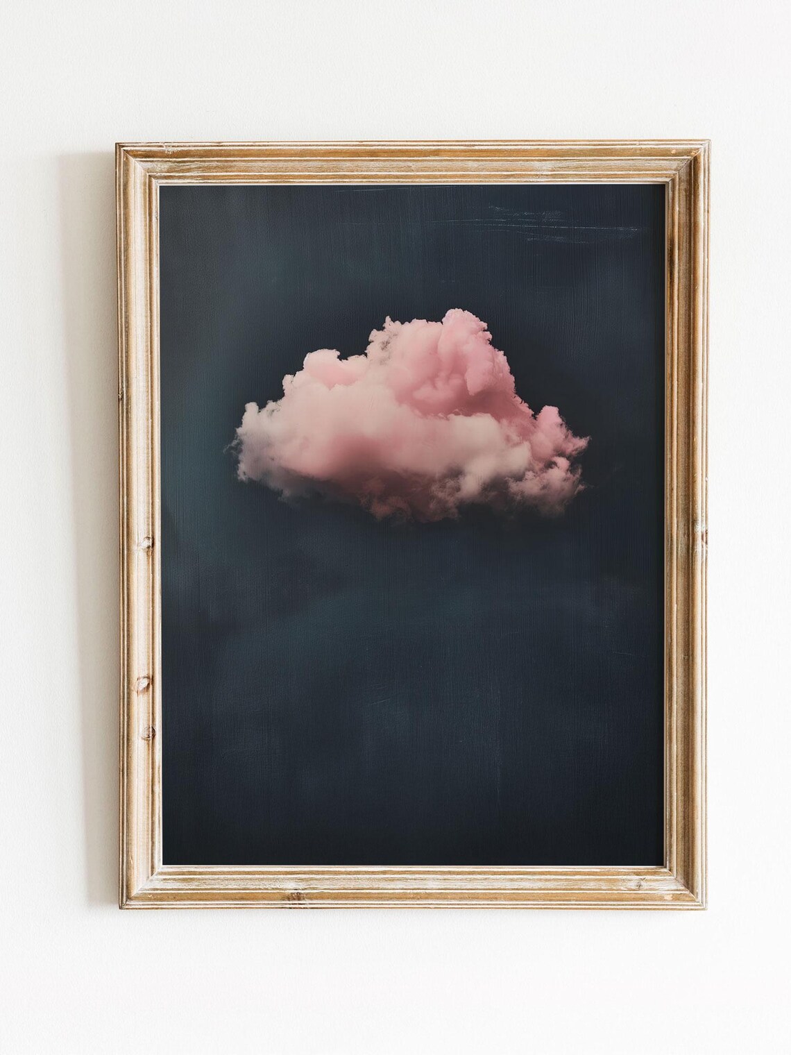 Pink Cloud Dark Navy Night Sky Minimalist Dreamy Surreal Art Poster