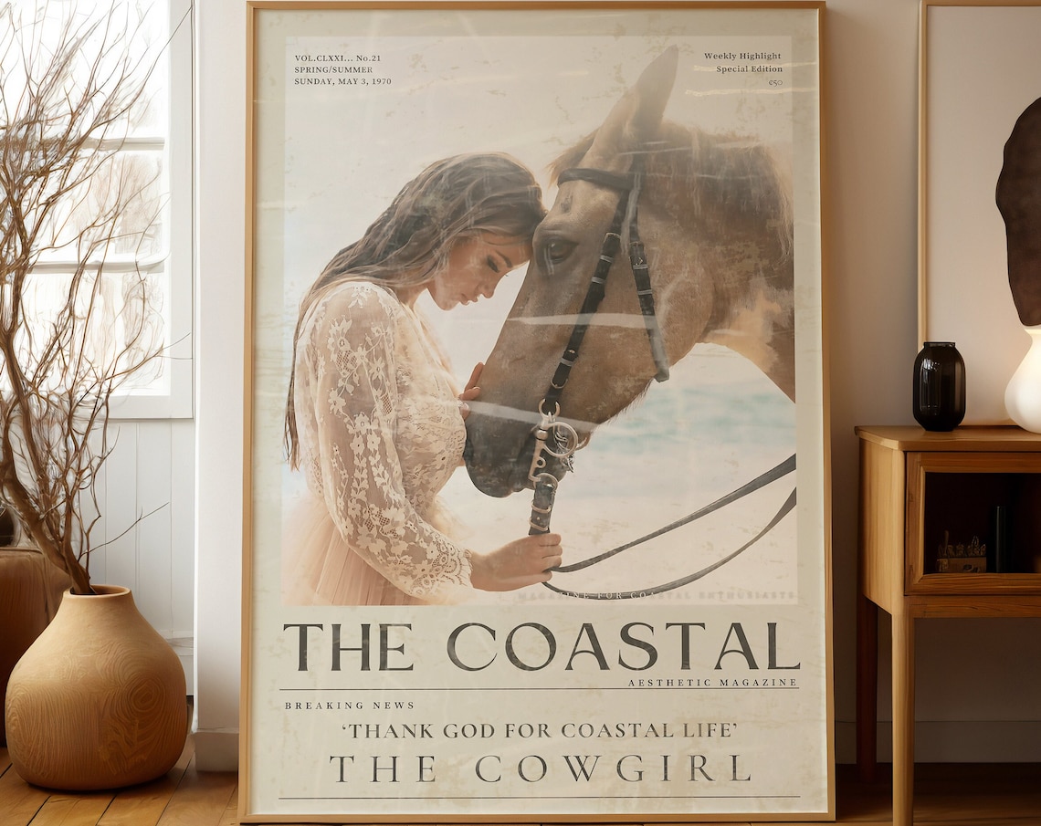 The Coastal Cowgirl Woman and Horse Vintage Magazine Style Poster