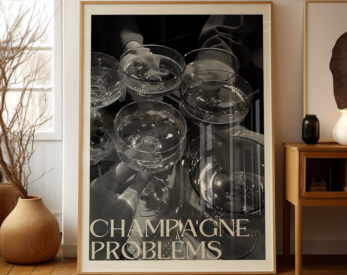 Champagne Problems Poster, Preppy Bar Cart Print