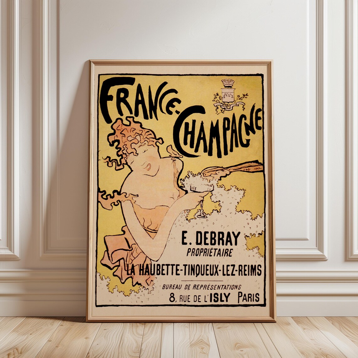 France Champagne Poster, 1890s Art Nouveau