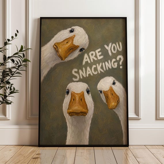 Funny Goose Print Quirky Farmhouse Kitchen Wall Art Lover Gift
