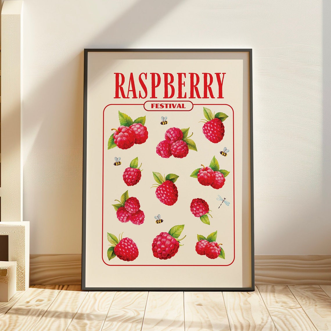Raspberry Festival Vintage Botanical Fruit Kitchen Wall Poster