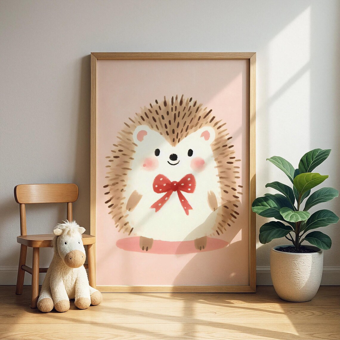 Hedgehog With Red Bow Print Adorable Spiky Friend Nursery Art Kids Room Decor