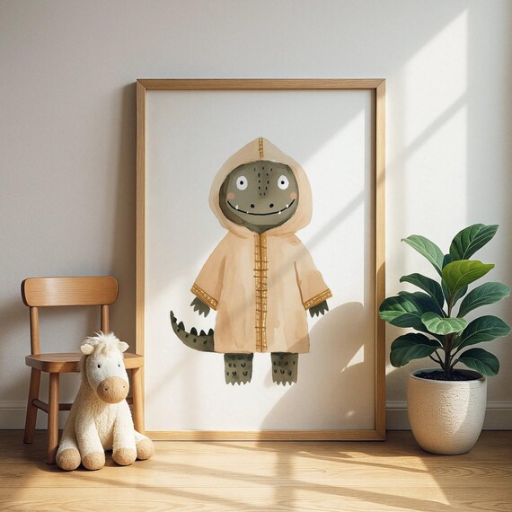 Cute Smiling Crocodile in Hooded Raincoat Kids Nursery Sweet Poster