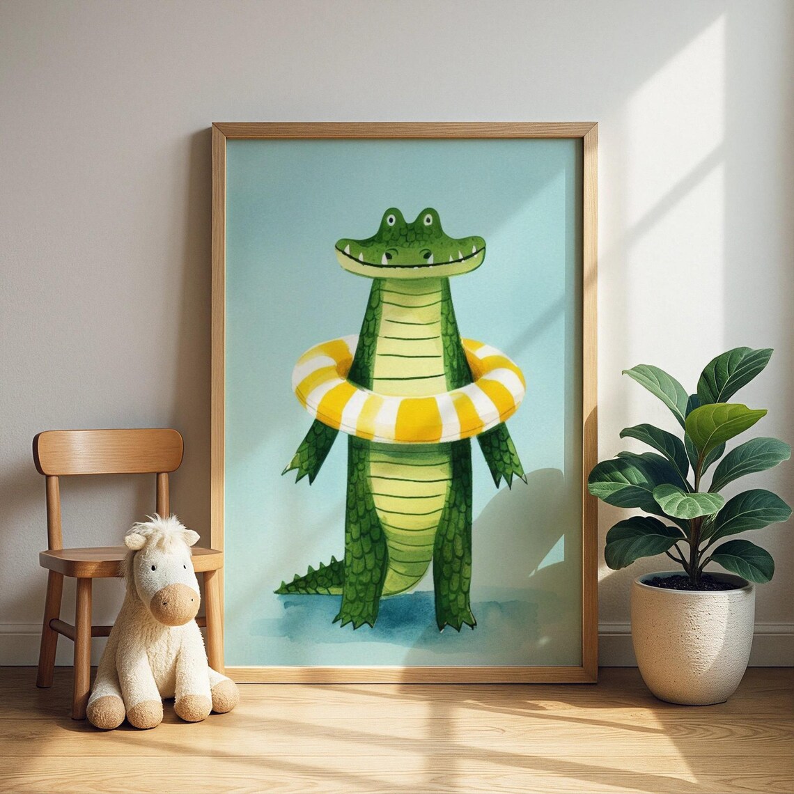 Alligator With Yellow Swim Ring Standing Pool Float Nursery Animal Print