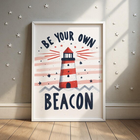 Be Your Own Beacon Lighthouse Red Striped Motivational Quote Poster