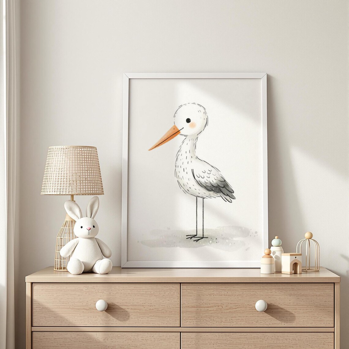 Cute Stork Illustration, Whimsical Bird Nursery Art Print