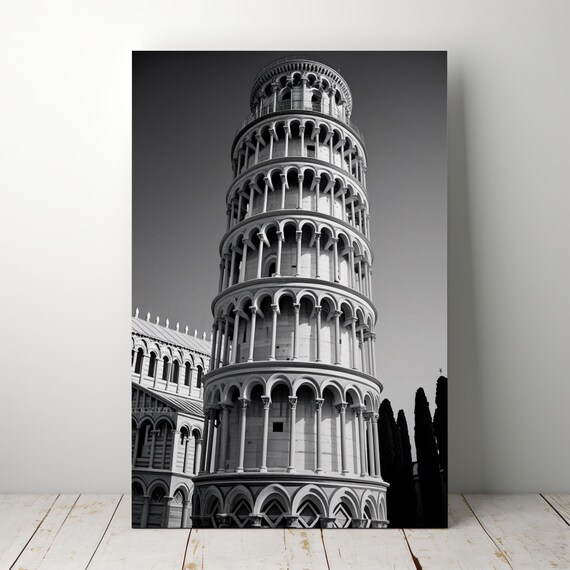 Leaning Tower of Pisa Black and White Photography Italy Travel Wall Art