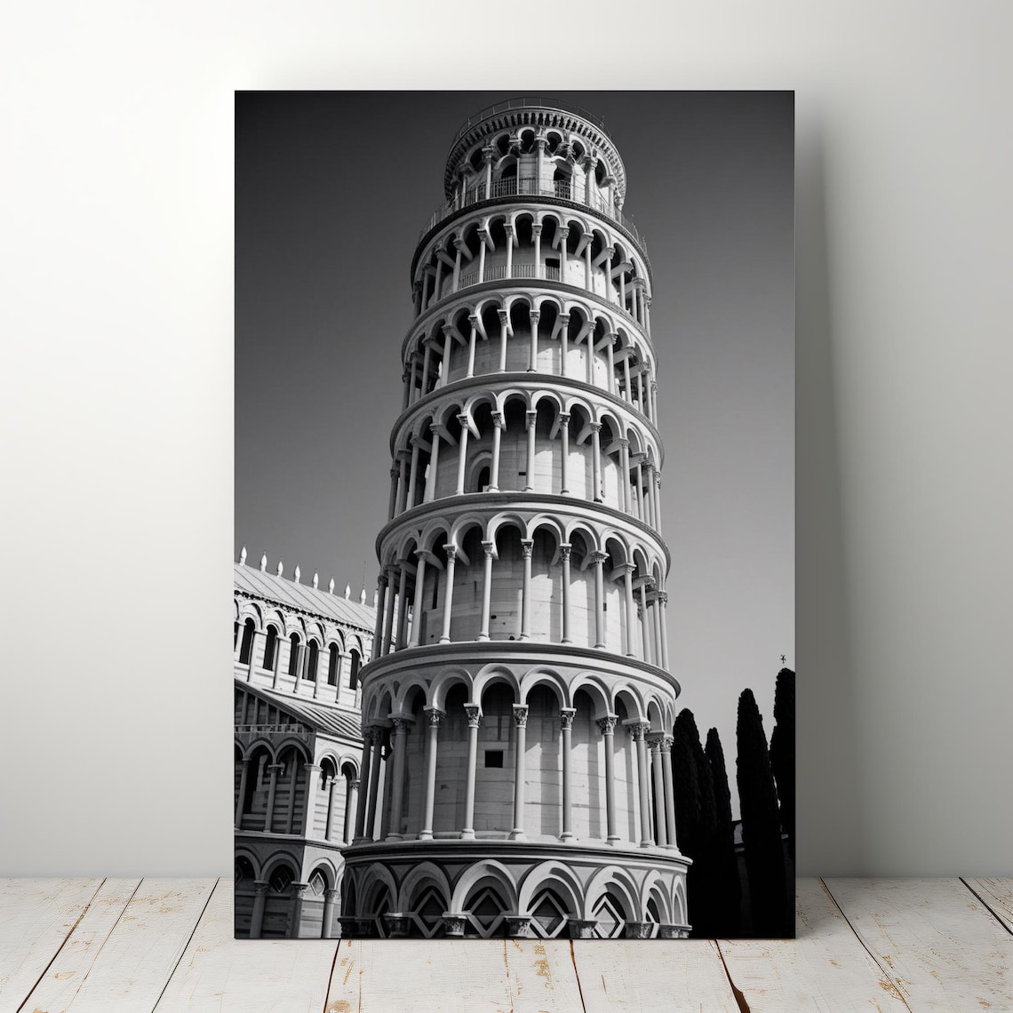 Leaning Tower of Pisa Black and White Photography Italy Travel Wall Art