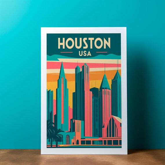 Houston USA Vintage Travel Poster