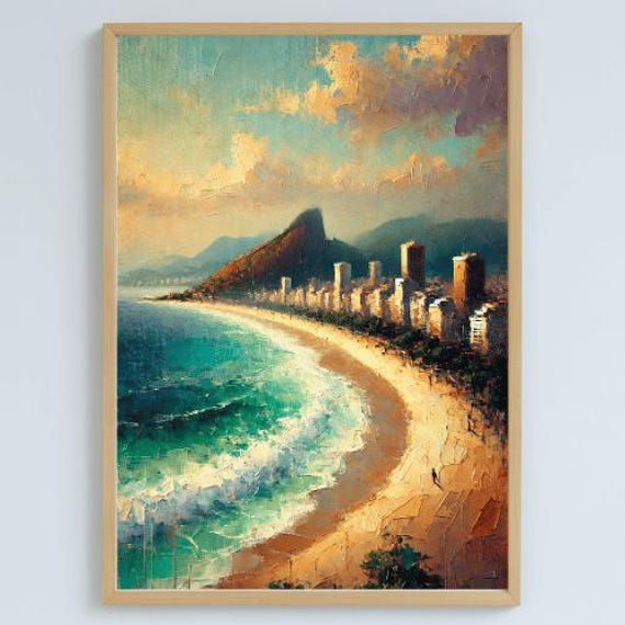 Leblon Beach Rio Art Impressionist Poster 600 Dpi Tropical Wall Decor