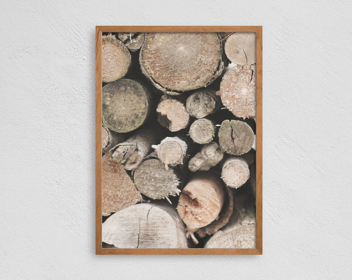 Rustic Log Pile, Cabin Art Print, Forest