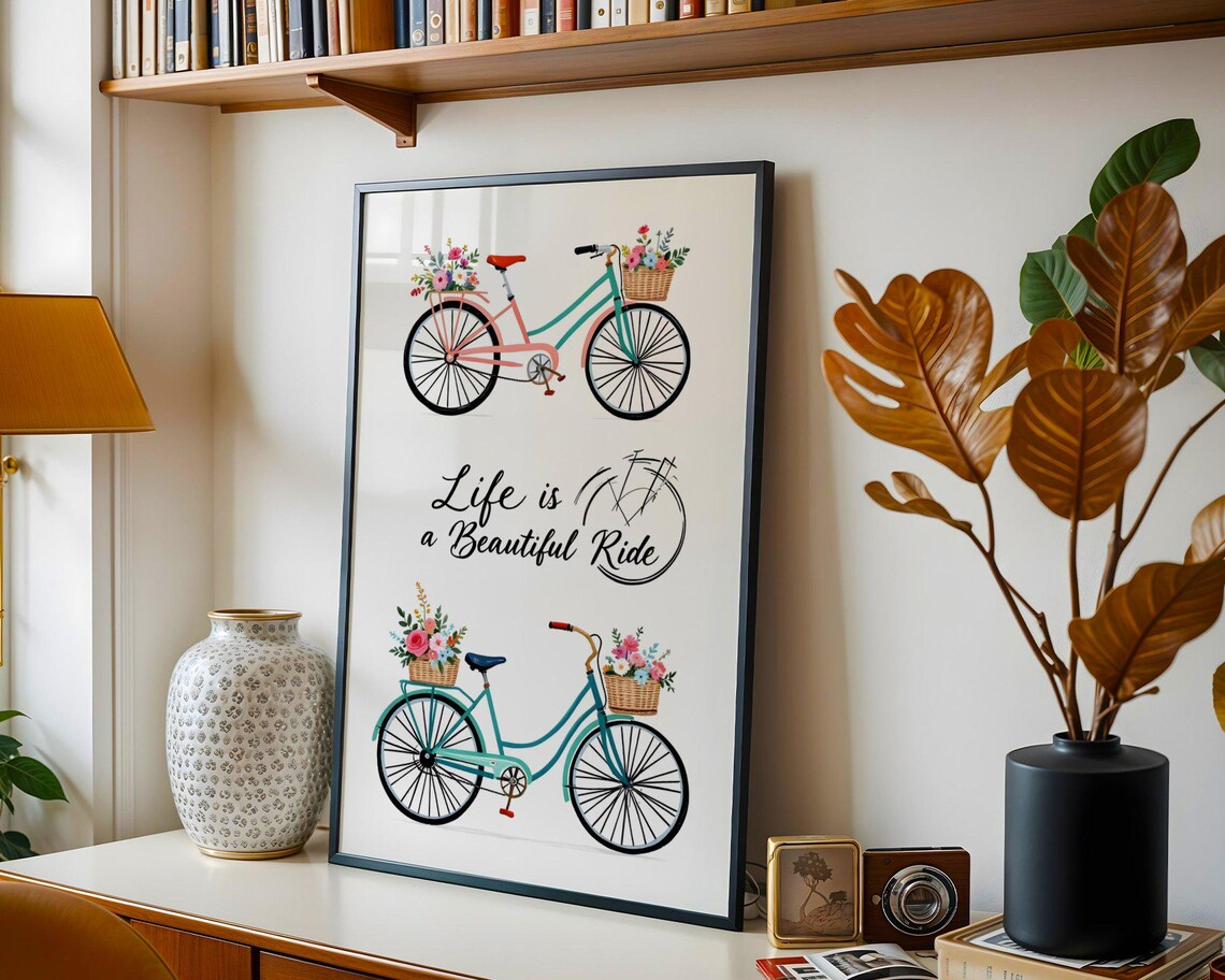 Life Is a Beautiful Ride Pastel Floral Bicycle Quote Poster for Home - Image 5