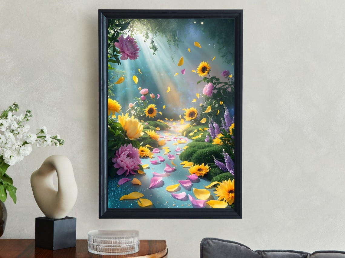 Sunlit Sunflower Garden Petal Stream Magical Light Art Print