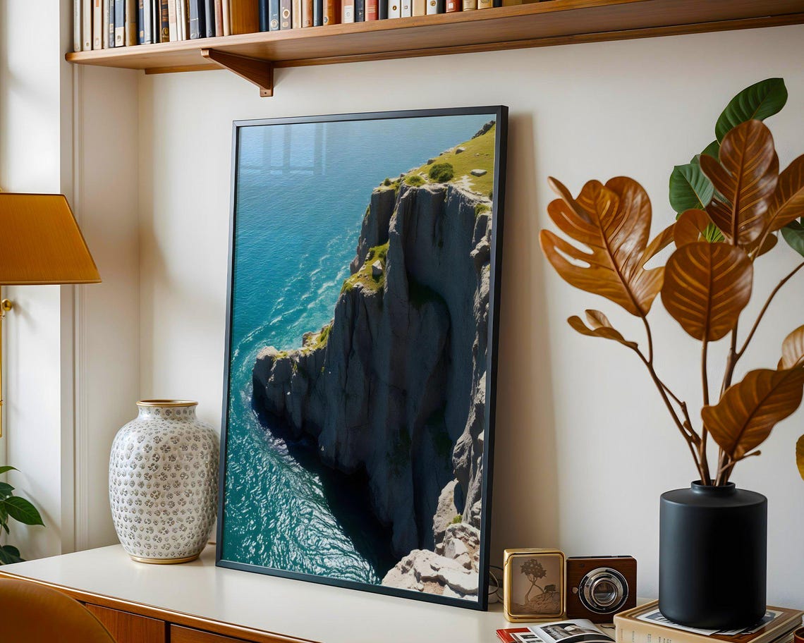 Dramatic Ocean Cliff Overlooking Turquoise Water Aerial Poster - Image 3