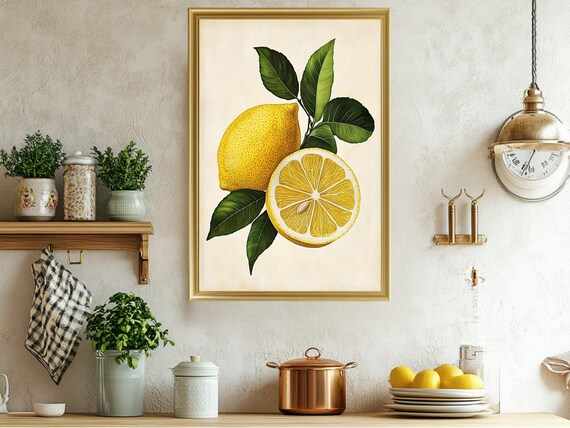 Lemon Wall Art Fresh Lemon Print Kitchen Decor Citrus Art Print Yellow Lemon Illustration Fruit Wall Decor Rustic Farmhouse Wall Art