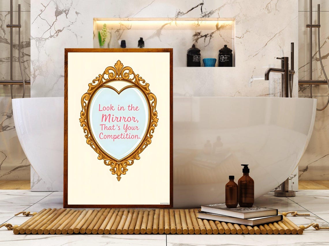 Look in the Mirror Thats Your Competition Gold Mirror Quote Poster - Image 2