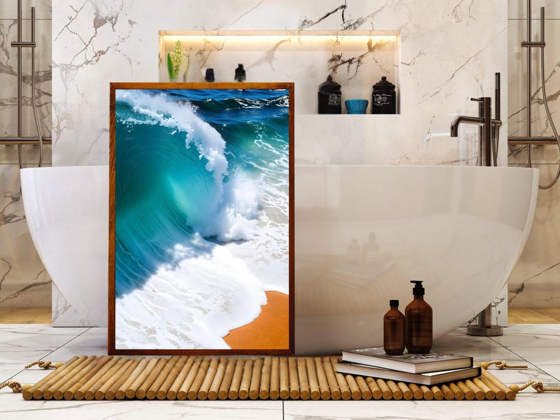 Turquoise Ocean Wave Crashing on Sandy Shore Aerial Photo Poster - Image 2