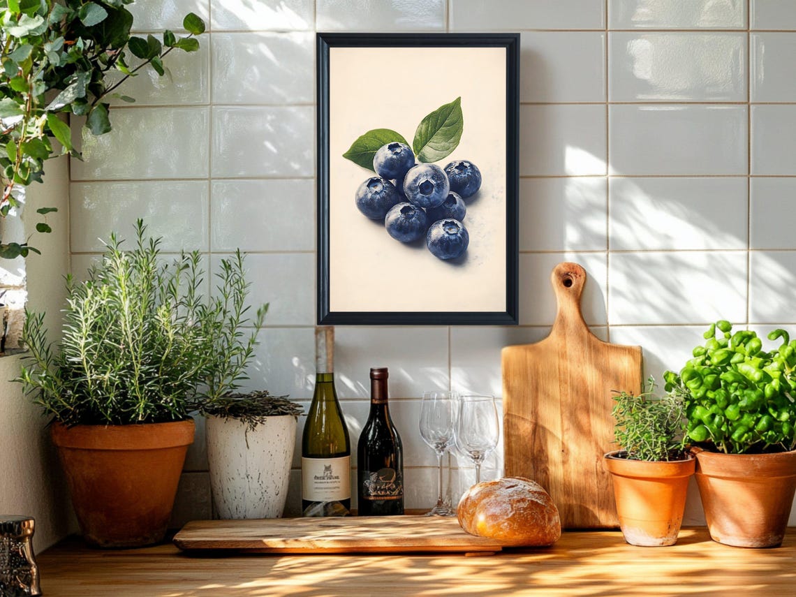 Fresh Blueberries Minimalist Botanical Fruit Kitchen Art Poster - Image 2
