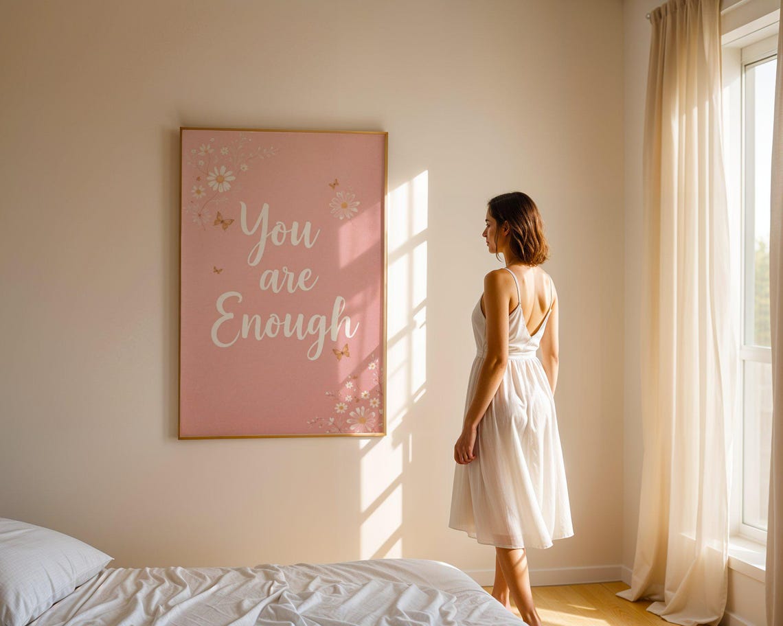 Inspirational Wall Art Print You Are Enough Quote Motivational Home Decor Floral And Butterfly Design - Image 5