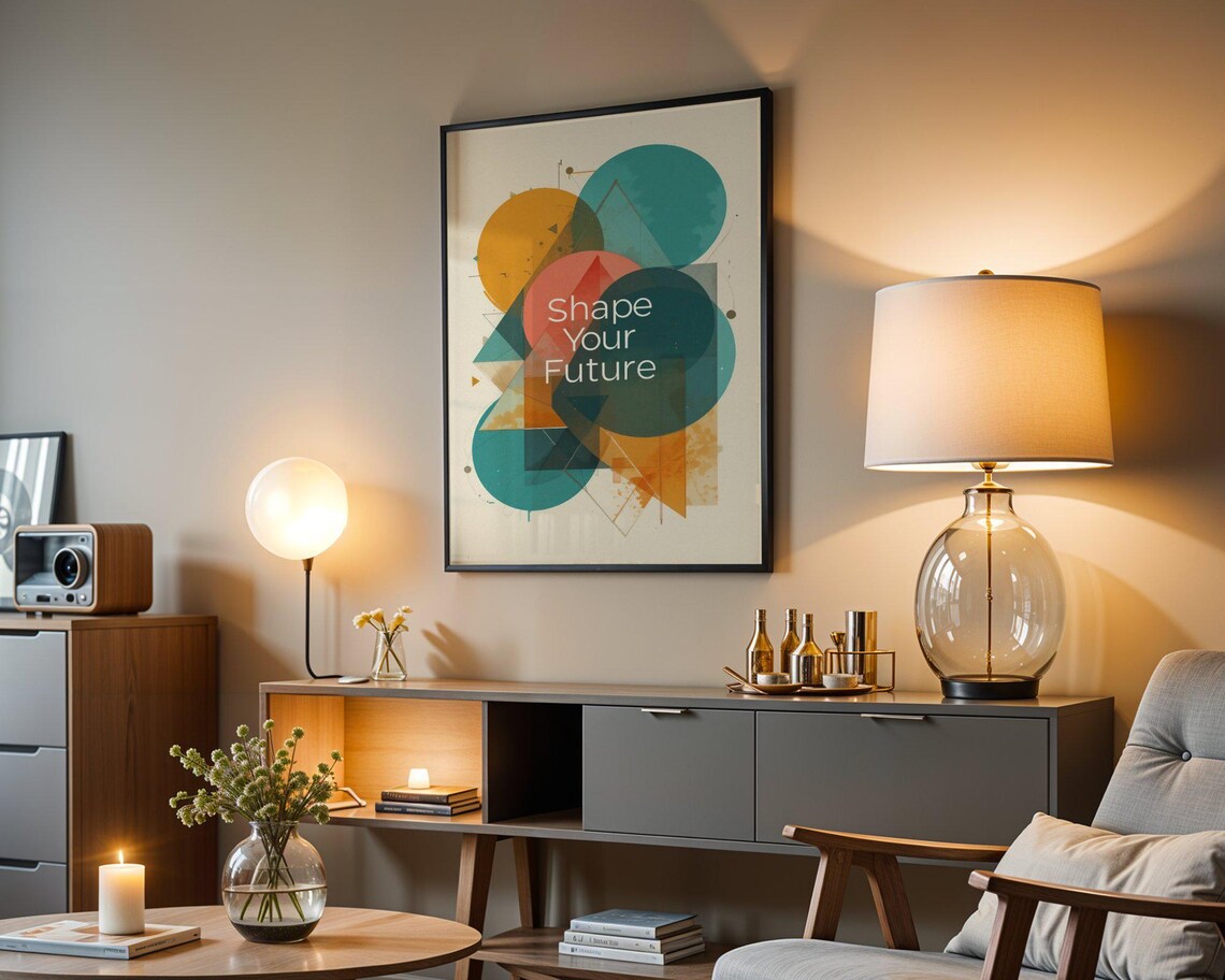 Shape Your Future Teal Orange Geometric Circles Modern Abstract Art Print - Image 4