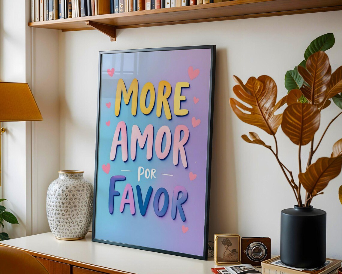 More Amor Por Favor Spanish Love Quote Pastel Gradient Heart Wall Art - Image 3