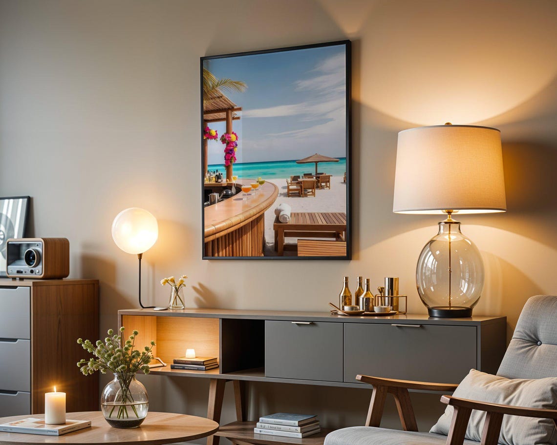 Tropical Beach Bar With Cocktails on White Sand Ocean Poster - Image 5