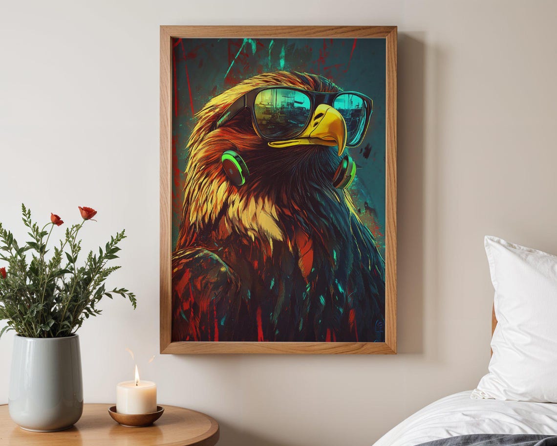 Majestic Eagle Wearing Sunglasses and Headphones Cool Art Poster